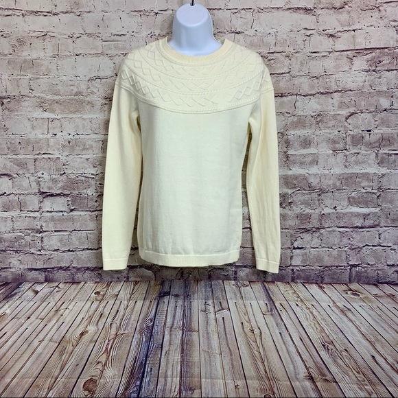 Talbots Cream Cotton Blend Long Sleeve Knit Sweater - Picture 1 of 11